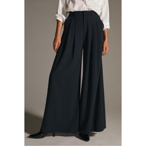 ANTHROPOLOGIE Pleated Wide Leg High Rise Trousers Pants Navy Size 4 NWT - Picture 2 of 8